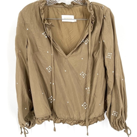 ANTHROPOLOGIE Sancia Yoelette 70s Boho Balloon Tie Sleeves Peasant Blouse Top - Picture 5 of 8